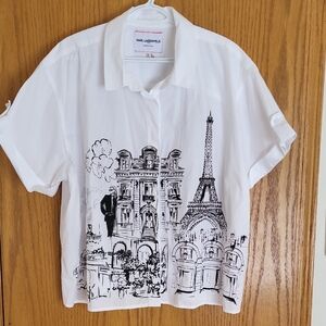 Karl Lagerfeld Womens White Shirt with Black Paris Sketch